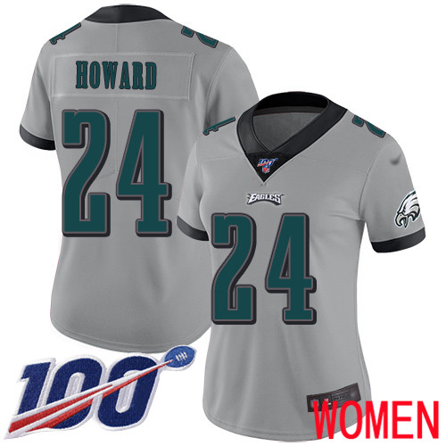 Women Philadelphia Eagles #24 Jordan Howard Limited Silver Inverted Legend NFL Jersey 100th Season Football